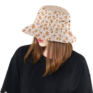 Cute Corgis Pattern pink background Unisex Bucket Hat