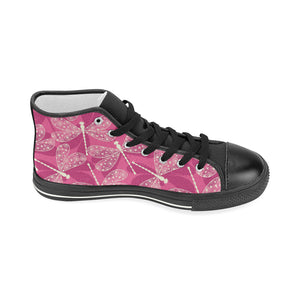 Beautiful dragonfly pink background Women's High Top Canvas Shoes Black
