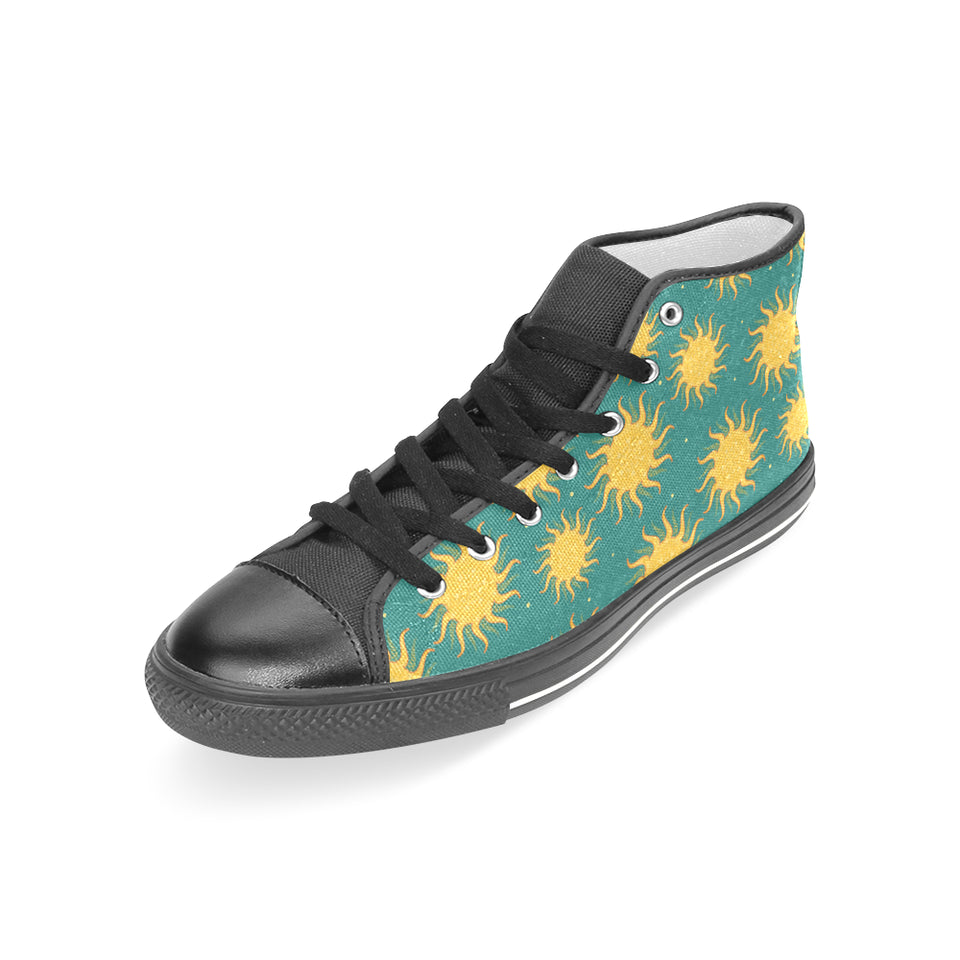 Sun green background Women's High Top Canvas Shoes Black