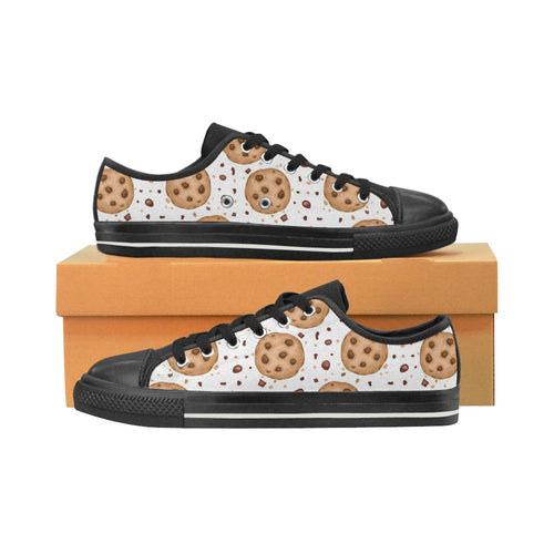 chocolate chip cookie pattern Kids' Boys' Girls' Low Top Canvas Shoes Black