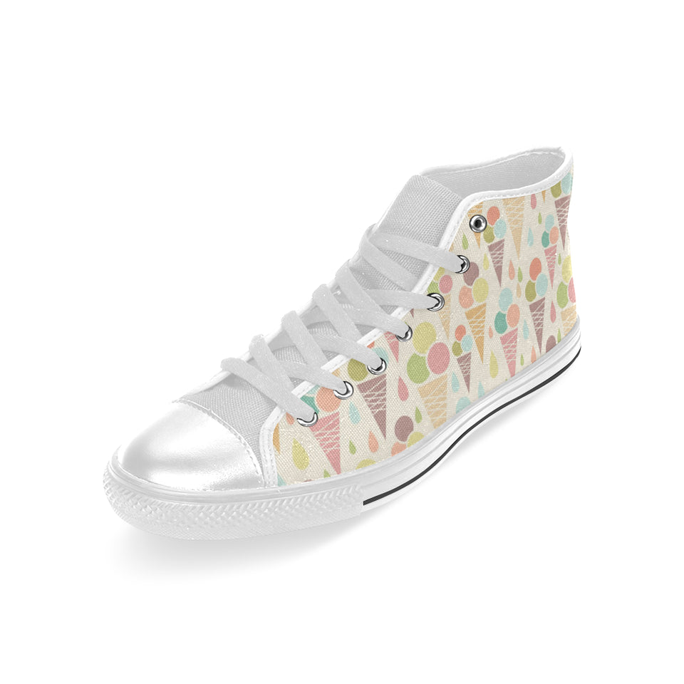 Ice cream cone pattern Men's High Top Canvas Shoes White