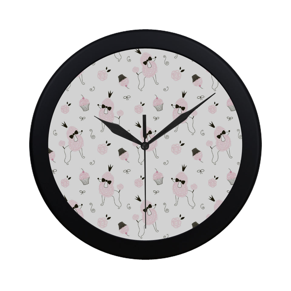 Poodle dog rose cake pattern Elegant Black Wall Clock