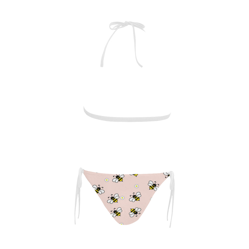 Cute bee flower pattern pink background Sexy Bikinis Two-Piece Swimsuits
