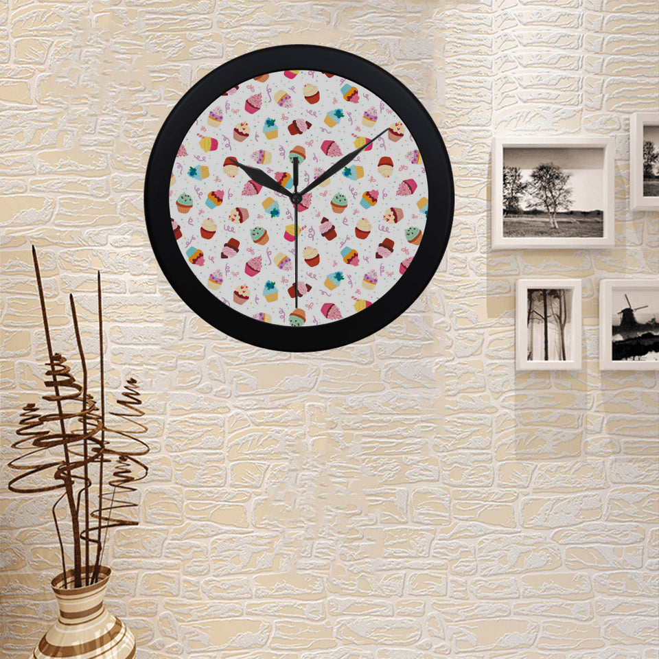 Cake cupcake design pattern Elegant Black Wall Clock