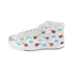 Watercolor helicopter cloud pattern Women's High Top Canvas Shoes White