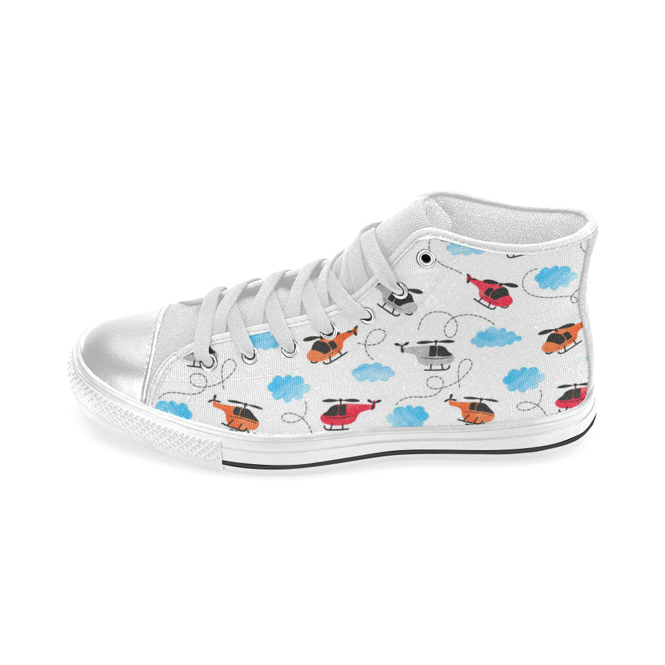 Watercolor helicopter cloud pattern Women's High Top Canvas Shoes White
