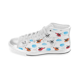 Watercolor helicopter cloud pattern Women's High Top Canvas Shoes White
