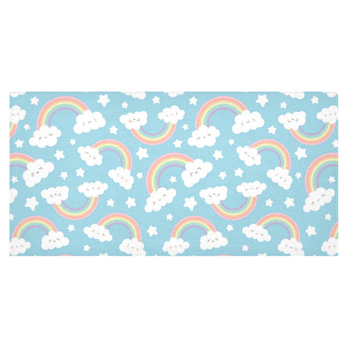 Cute rainbow clound star pattern blue background Tablecloth