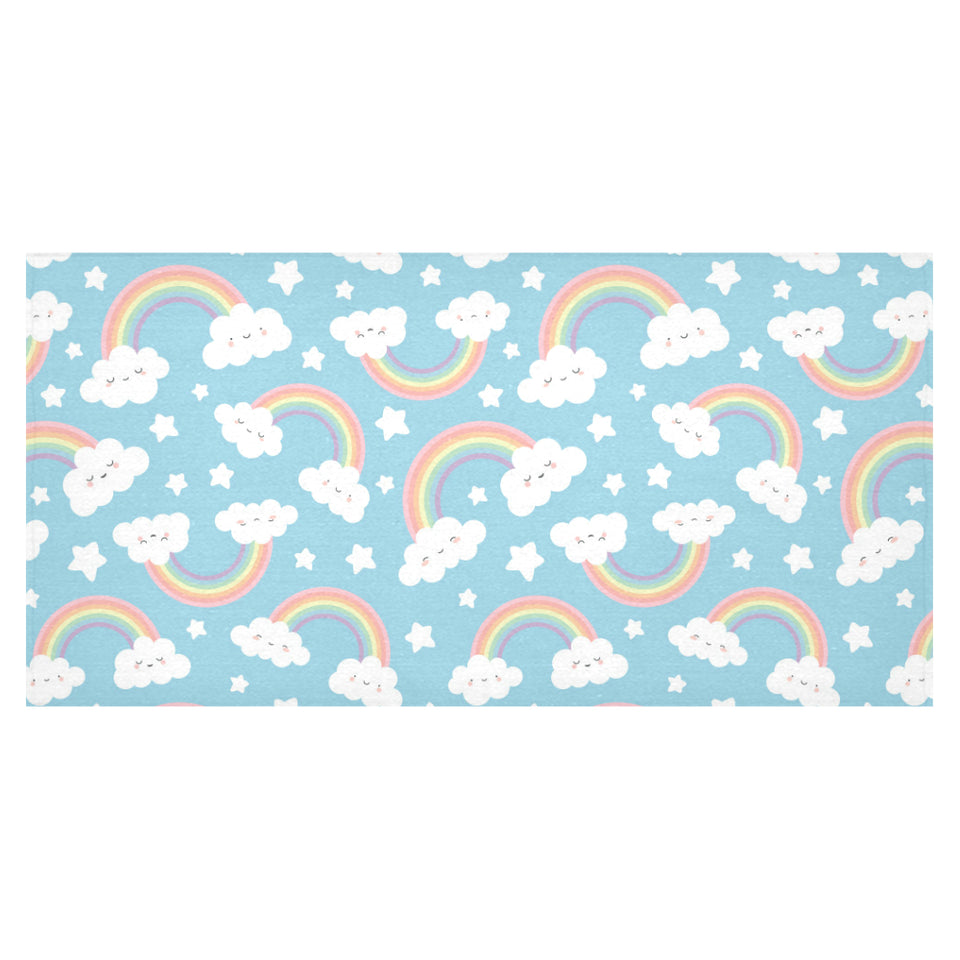 Cute rainbow clound star pattern blue background Tablecloth