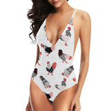 Cool rooster chicken cock floral ornament backgrou Women's One-Piece Swimsuit