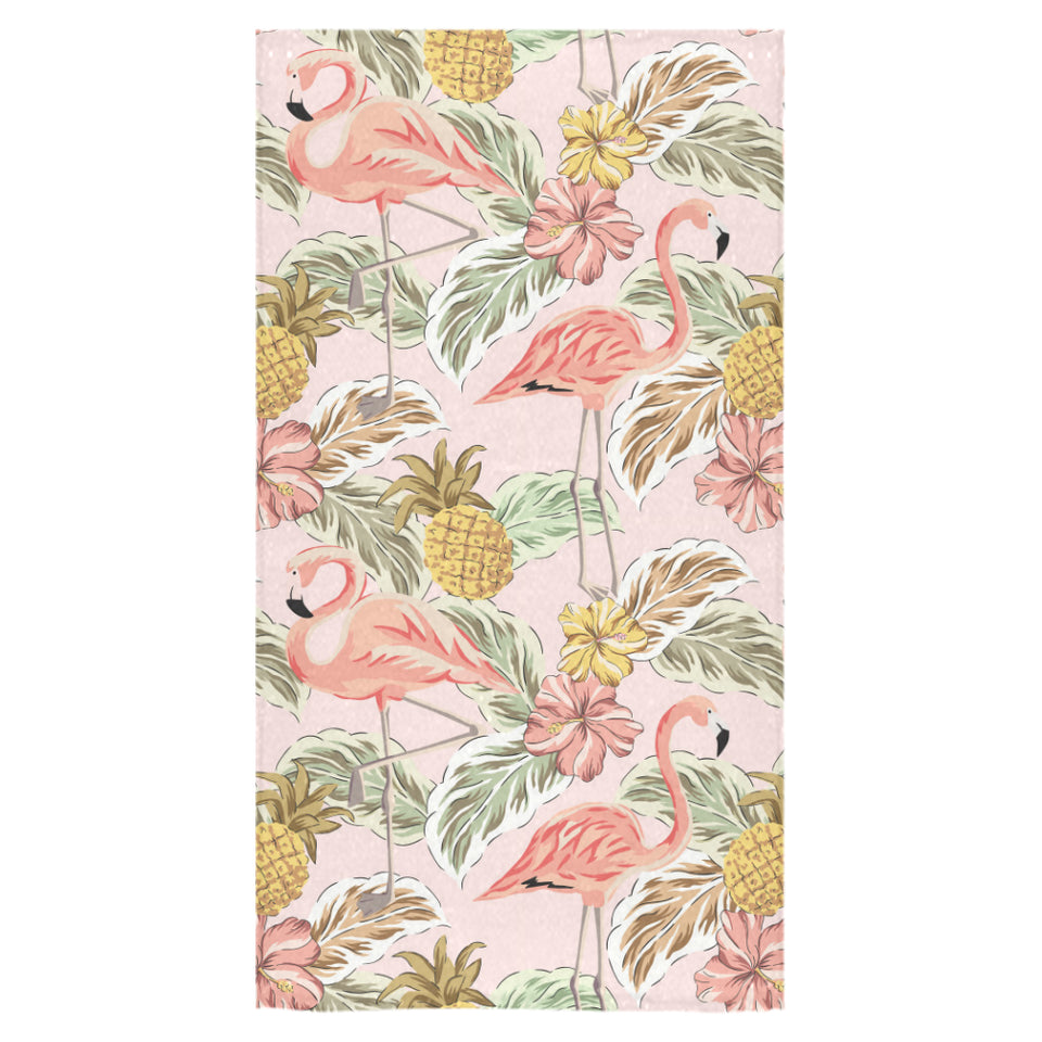 Pink flamingo birds pineapples hibiscus flower pat Bath Towel