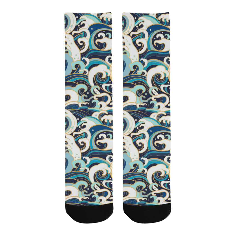 Japanese wave pattern Crew Socks