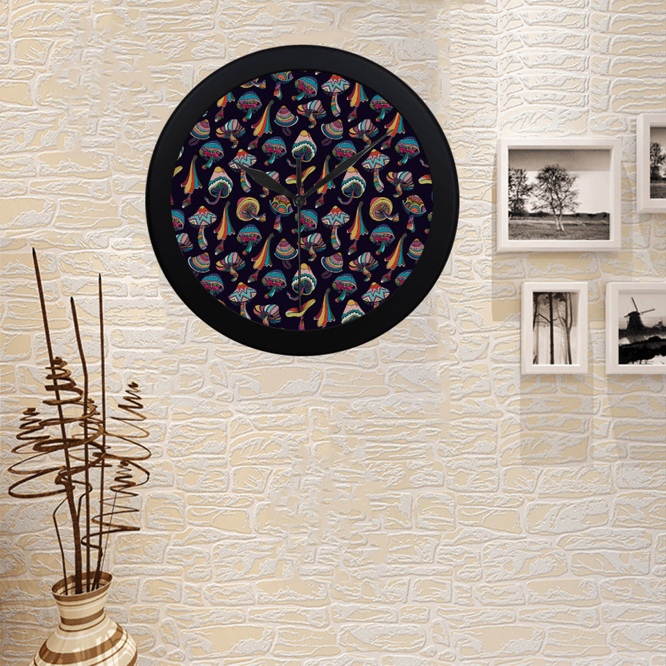 Colorful mushroom pattern Elegant Black Wall Clock