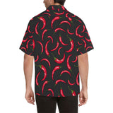 Chili peppers pattern black background Men's All Over Print Hawaiian Shirt