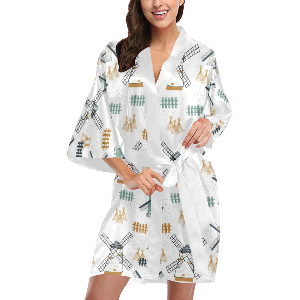 windmill pattern Women's Short Kimono Robe