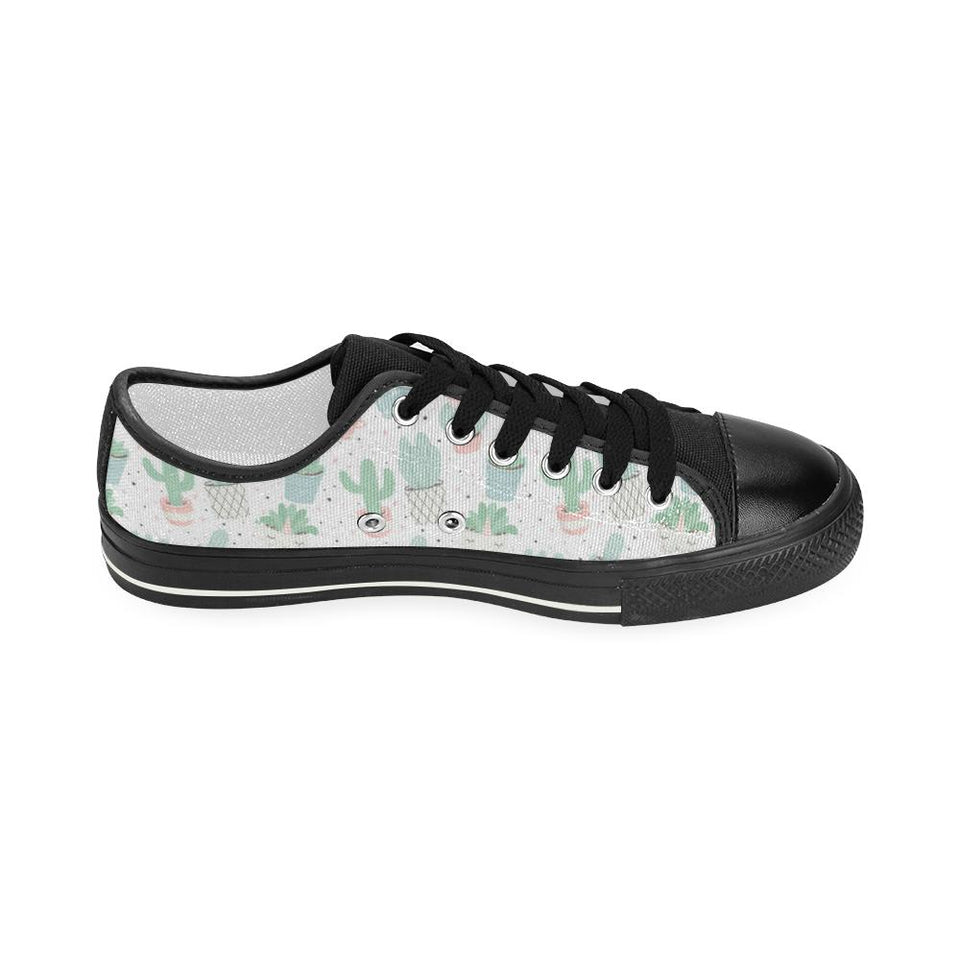 Pastel color cactus pattern Kids' Boys' Girls' Low Top Canvas Shoes Black