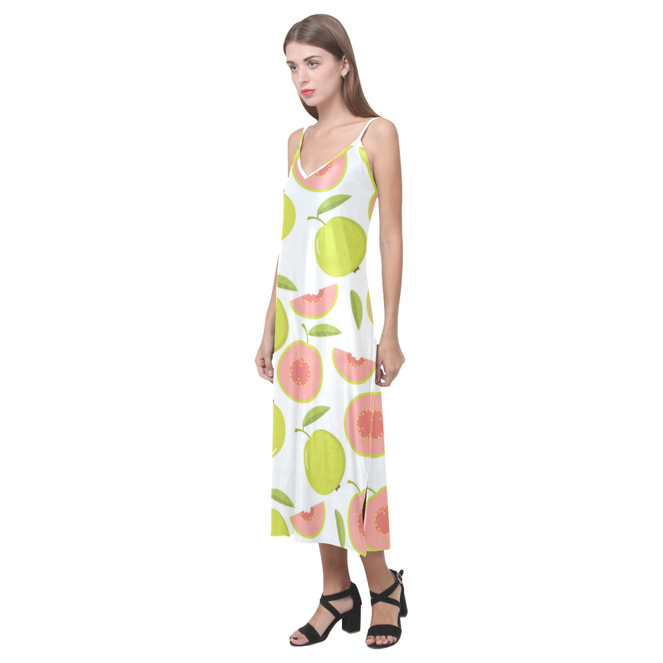 Guava pattern V-Neck Open Fork Long Dress