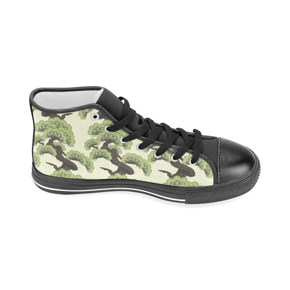 Bonsai pattern Men's High Top Canvas Shoes Black