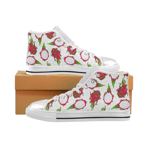 dragon fruits white background Women's High Top Canvas Shoes White