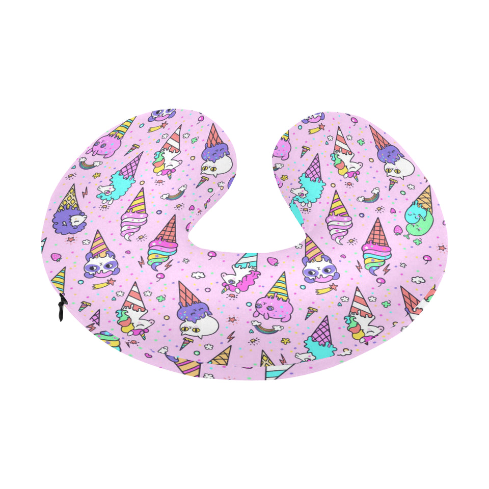 Cute ice cream cone animal pattern U-Shaped Travel Neck Pillow