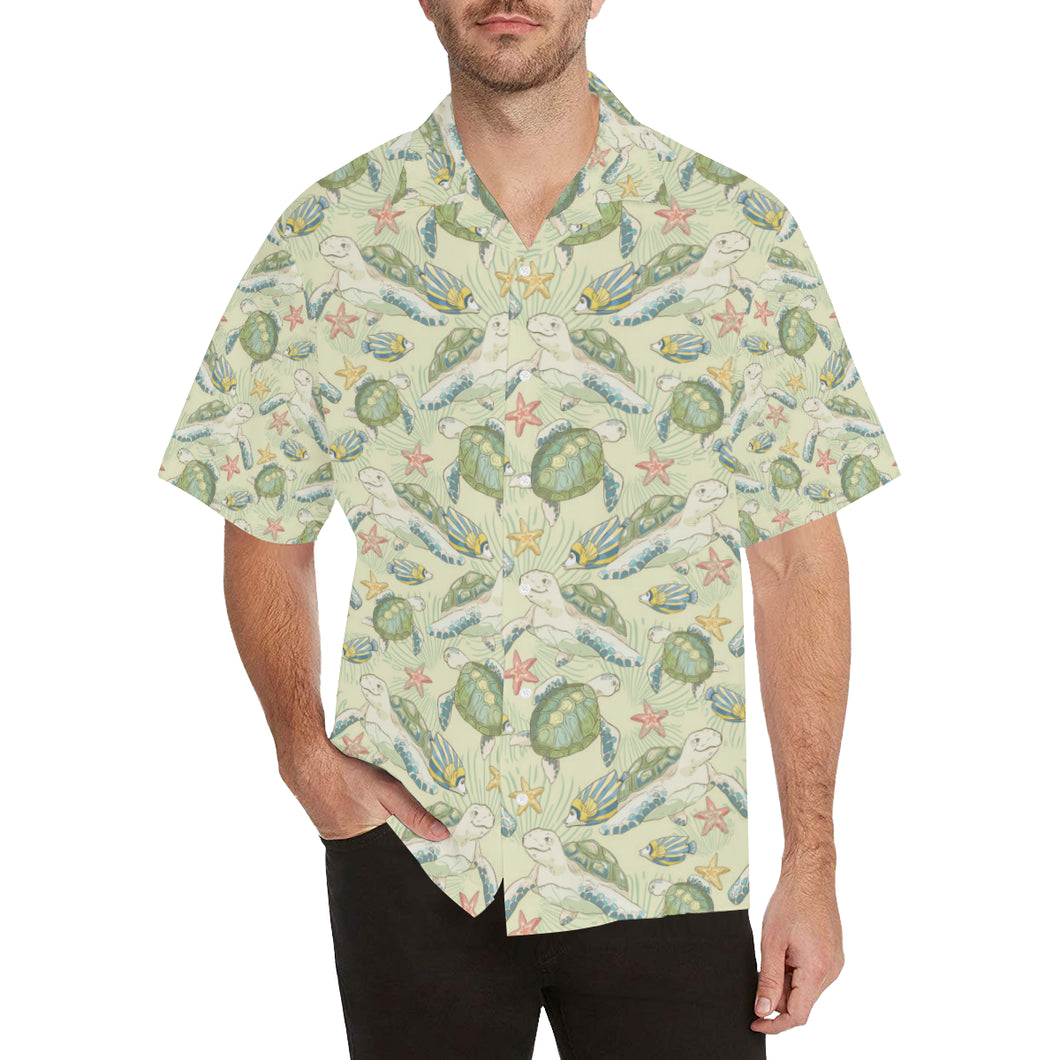 Hand drawn sea turtle fish pattern Men's All Over Print Hawaiian Shirt