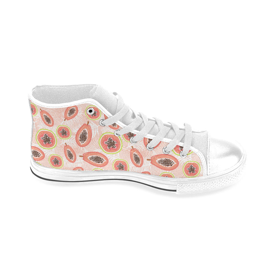 papaya leaves pattern Men's High Top Canvas Shoes White