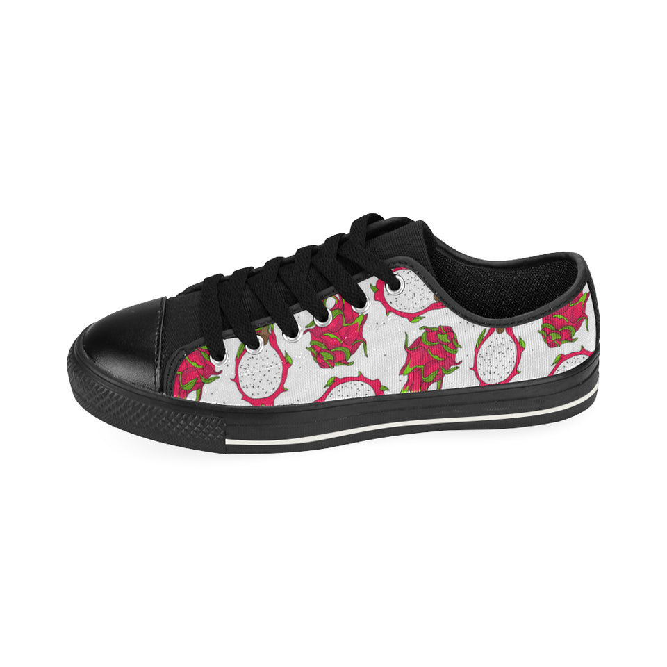 dragon fruits white background Men's Low Top Canvas Shoes Black