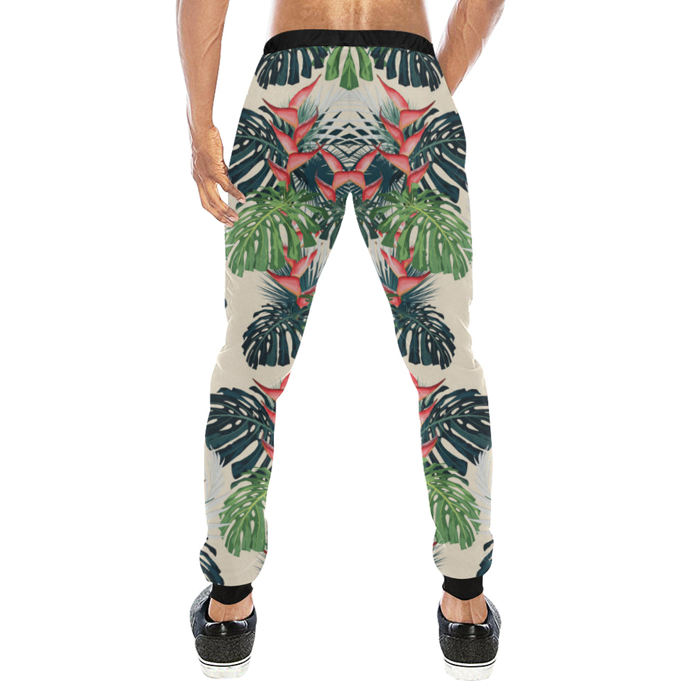 heliconia flowers, palm and monstera leaves Unisex Casual Sweatpants