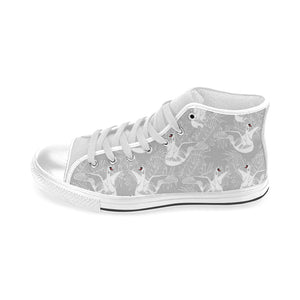 white swan gray background Men's High Top Canvas Shoes White