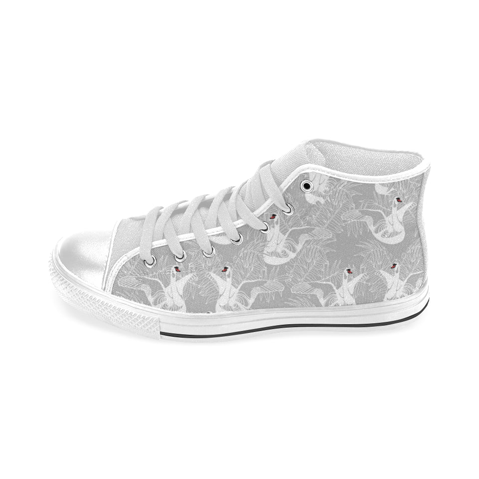 white swan gray background Men's High Top Canvas Shoes White