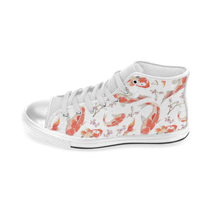 Watercolor fancy carp pattern Women's High Top Canvas Shoes White