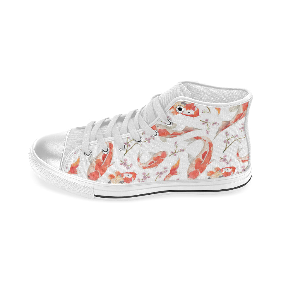 Watercolor fancy carp pattern Women's High Top Canvas Shoes White