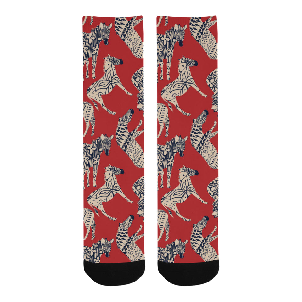 Zebra abstract red background Crew Socks