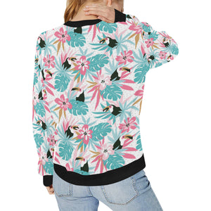 Toucan tropical flower leave pattern Women's Crew Neck Sweatshirt