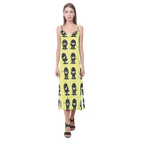 Cute ninja yellow background V-Neck Open Fork Long Dress