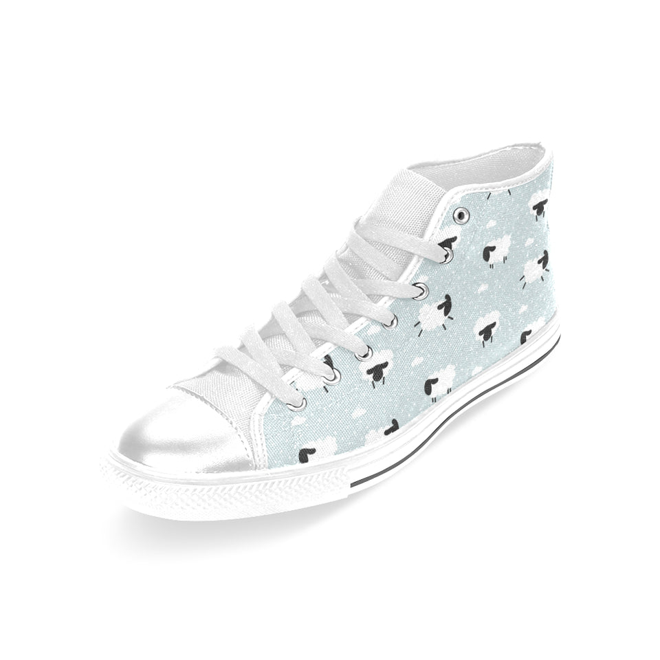 Sheep polka dot cloud pattern Women's High Top Canvas Shoes White