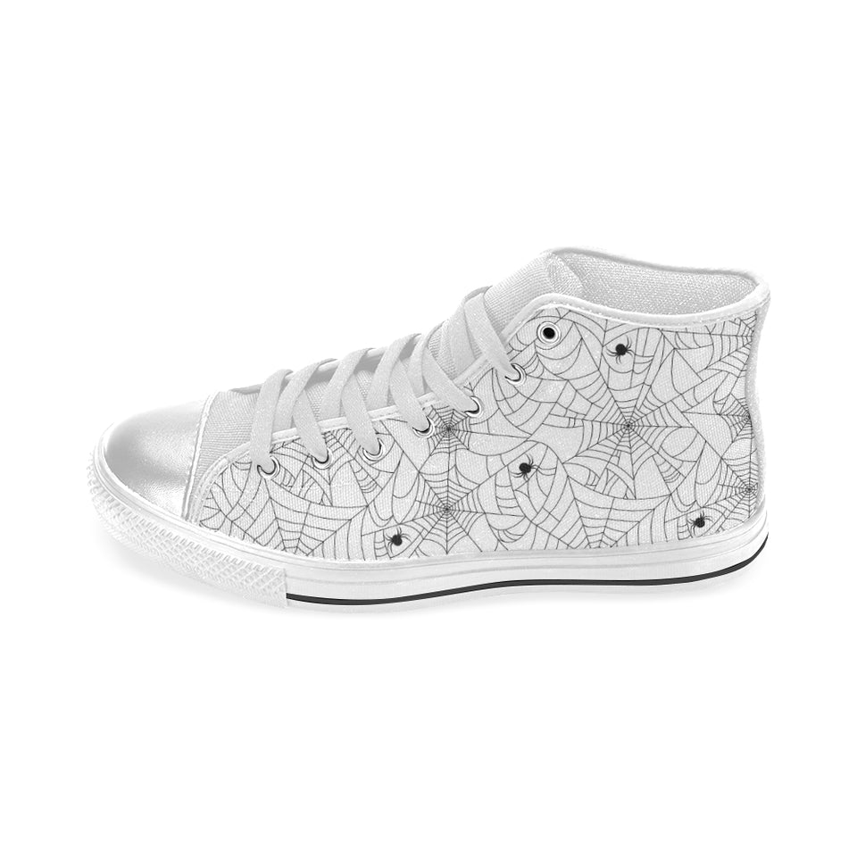 Spider web cobweb pattern white background Women's High Top Canvas Shoes White