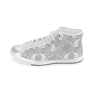 white swan gray background Women's High Top Canvas Shoes White