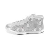 white swan gray background Women's High Top Canvas Shoes White