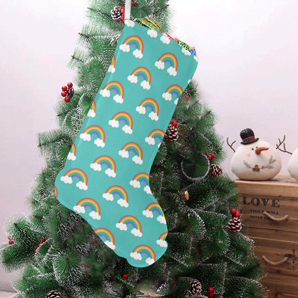 Rainbow pattern green background Christmas Stocking