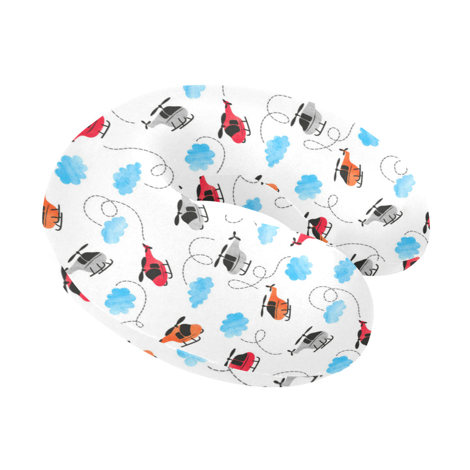 Watercolor helicopter cloud pattern U-Shaped Travel Neck Pillow