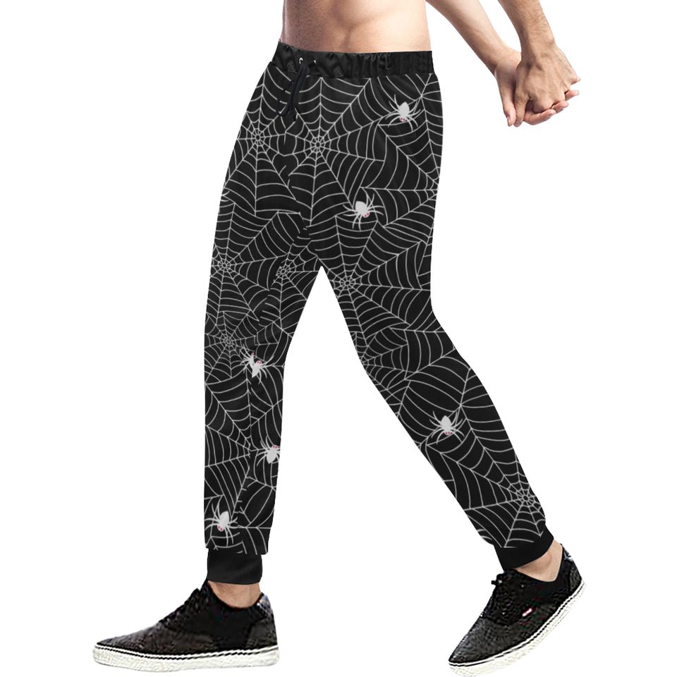 Spider web design pattern Black background white c Unisex Casual Sweatpants