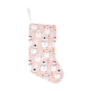 Cute snowman christmas tree snowpink background Christmas Stocking