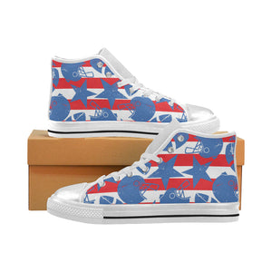 American football ball star stripes pattern Women's High Top Canvas Shoes White