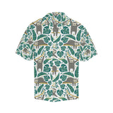 Cute sloths tropical palm leaves white background Men's All Over Print Hawaiian Shirt