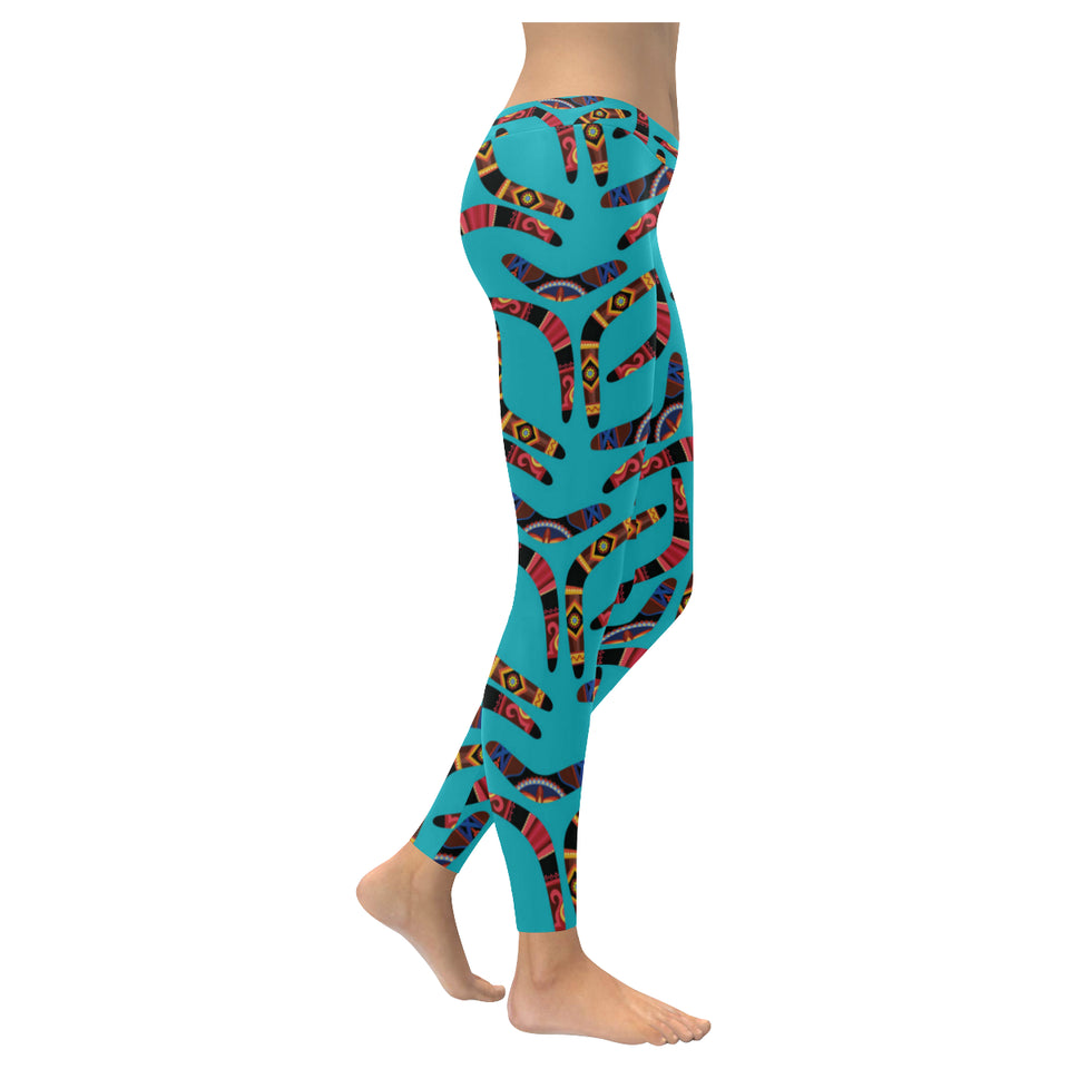 Boomerang Australian aboriginal ornament blue background Women's Legging Fulfilled In US