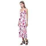 pink sketch tulip pattern V-Neck Open Fork Long Dress