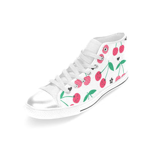 cherry pattern white background Women's High Top Canvas Shoes White