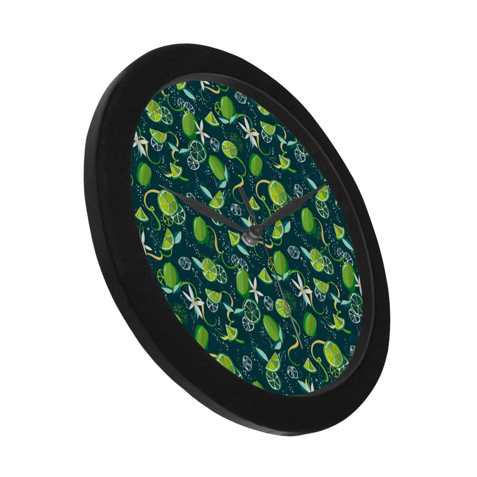 Lime ice flower pattern Elegant Black Wall Clock