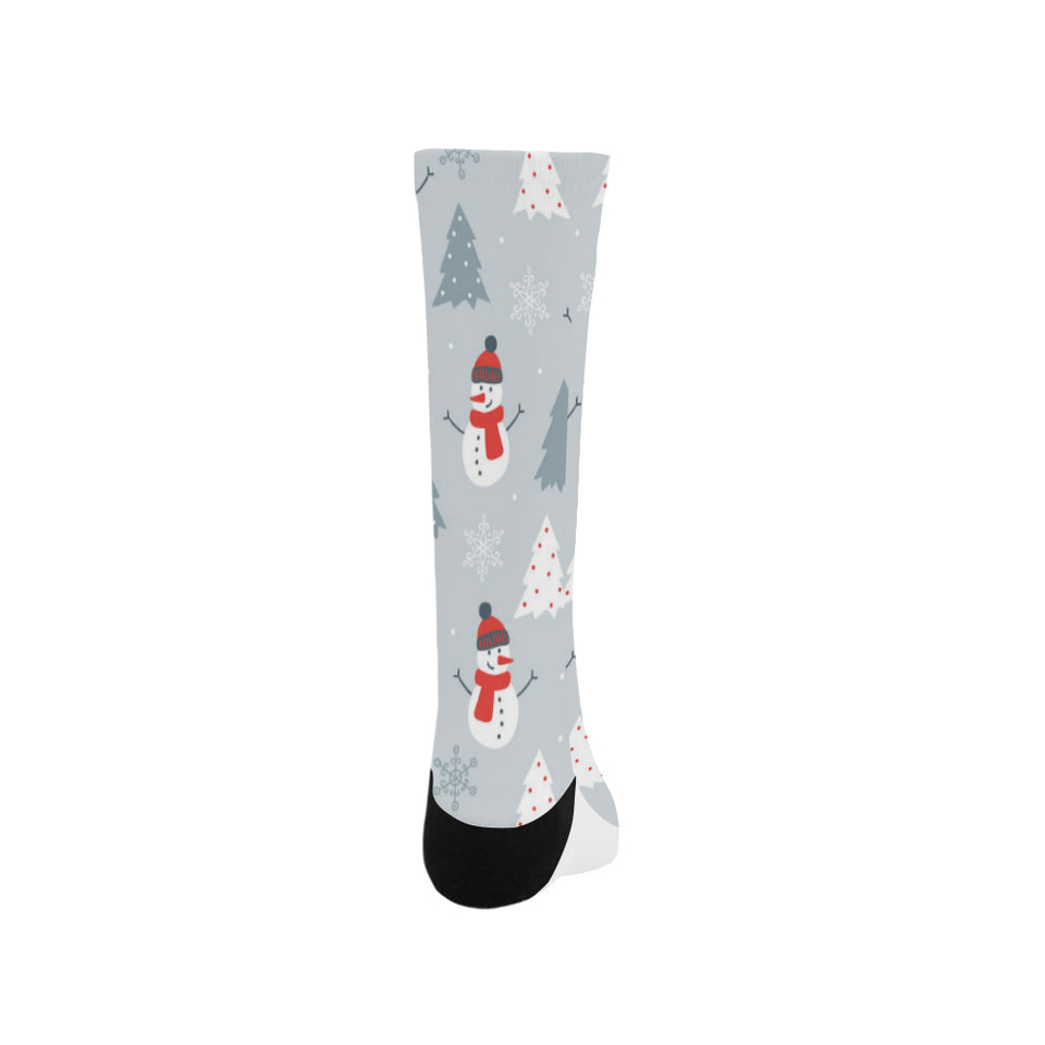 Snowman christmas  tree snow gray background Crew Socks